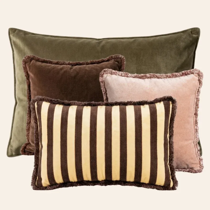 Kotabo sierkussenset Cassidy – Set van 4 kussens – Olive Oasis, Chocolate Chic, Pretty in Pink & Chocolate Chic