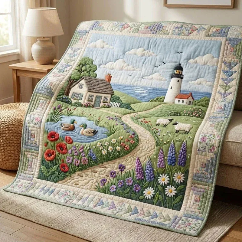 Lighthouse Coastal Ducks Bamboo Quilt Blanket