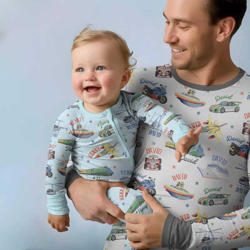 Fast Lane Custom Name Daddy & Me Matching Bamboo Men's Pajama Set