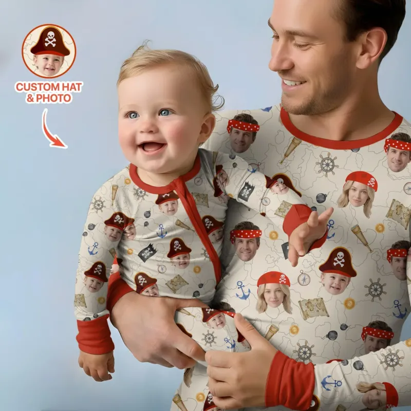 Custom Photo Treasure Map Adventures Family Matching Bamboo Men's Pajama Set