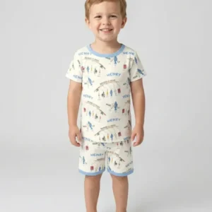 Hooked On Jesus Fishing Matching Bamboo Two Piece Short Sleeve Shorts Pajama Set