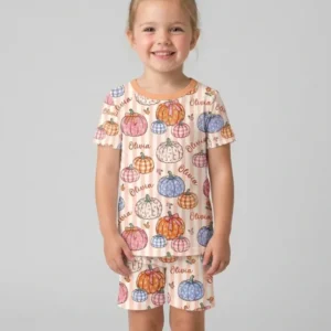 Custom Name Pumpkin Patch Bamboo Two Piece Short Sleeve Shorts Pajama Set