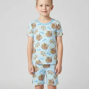 Custom Name Jesus Loves Me Noah's Ark Bamboo Two Piece Short Sleeve Shorts Pajama Set