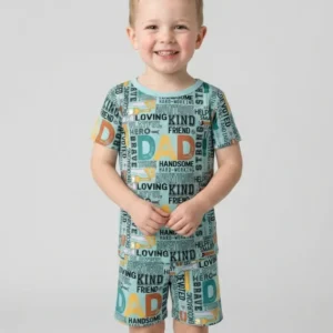 Dad Word Collage Bamboo Two Piece Short Sleeve Shorts Pajama Set