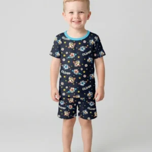 Custom Name Space Sport Bamboo Two Piece Short Sleeve Shorts Pajama Set