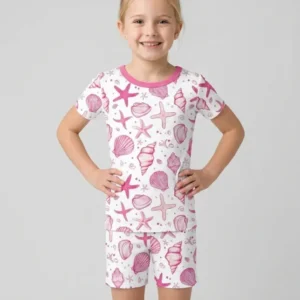 Coastal Charm Family Matching Bamboo Two Piece Short Sleeve Shorts Pajama Set