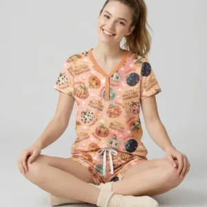 Custom Name You're A Glitter Pumpkin Bamboo Women Short Sleeve Short Pajama Set