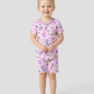 Custom Name Birthday Mermaid Bamboo Two Piece Short Sleeve Shorts Pajama Set