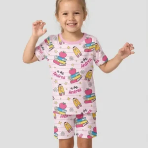 First Day of School Bamboo Two Piece Short Sleeve Shorts Pajama Set