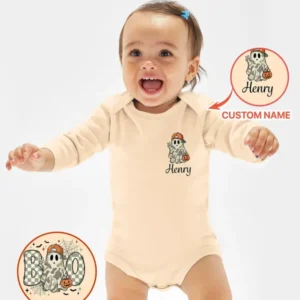 Personalized Baby Boy Halloween Ghost Bamboo Bodysuit