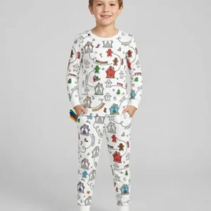 Colorable Matching Color Gingerbread Bamboo Two Piece Long Sleeve Pajama Set