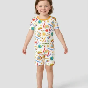 School Scribbles Bamboo Two Piece Short Sleeve Shorts Pajama Set