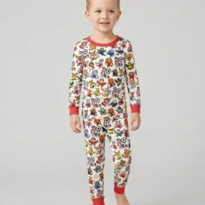 Kawaii Animals Soccer Tour 2026 Family Matching Bamboo Two Piece Long Sleeve Pajama Set