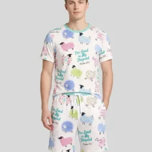 The Lord Is My Shepherd Psalm 23 Bamboo Men Short Sleeve Short Pajama Set
