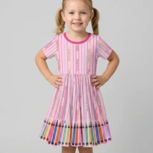 Custom Name Crayon Lines Bamboo Twirl Dress