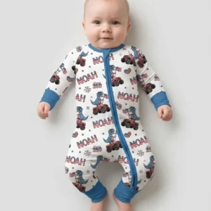 Custom Name American Flag Dinosaur Bamboo Convertible Zippy