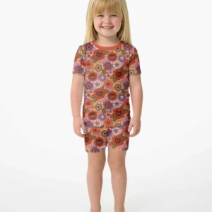 70s Halloween Floral Bamboo Two Piece Short Sleeve Shorts Pajama Set