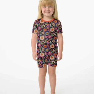 Halloween Flowers Bamboo Two Piece Short Sleeve Shorts Pajama Set