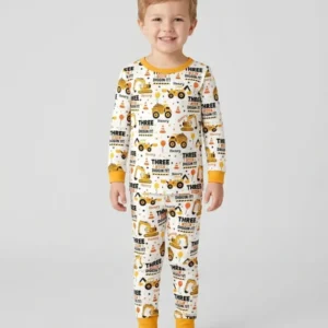 Personalized Birthday Construction Truck Diggin It Bamboo Two Piece Long Sleeve Pajama Set