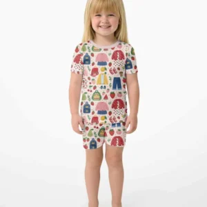 Strawberry School Style Bamboo Two Piece Short Sleeve Shorts Pajama Set