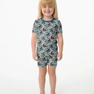 Hockey Gnomes on Ice Bamboo Two Piece Short Sleeve Shorts Pajama Set