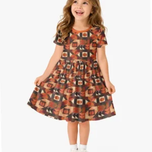 Vintage Pumpkin Patchwork Fall Bamboo Twirl Dress