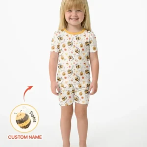 Bee Kind Custom Name Bamboo Two Piece Short Sleeve Shorts Pajama Set