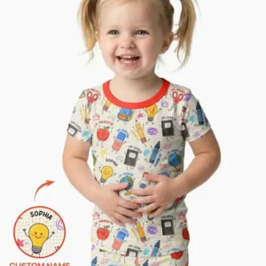 School Squad Custom Name Bamboo Two Piece Short Sleeve Pajama Set