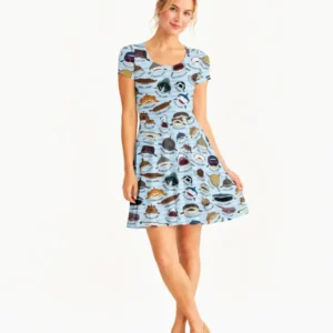 Shark Faces Bamboo Women’s Short Sleeve Twirl Dress