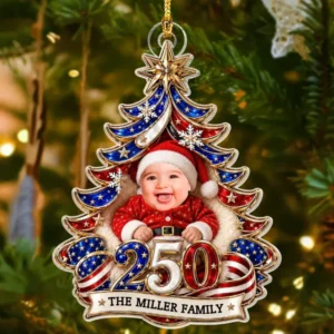 Stars And Stripes Personalized 1-Side Photo Acrylic Ornament