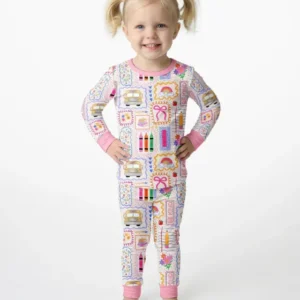 Colorful Doodle School Bamboo Two Piece Long Sleeve Pajama Set