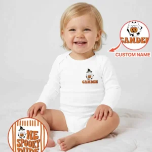 Personalized One Spooky Dude Halloween Birthday Bamboo Bodysuit