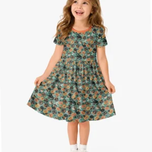 Retro Black Cat Witch Pumpkin Halloween Bamboo Twirl Dress