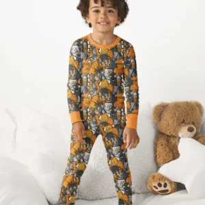 Colorful Doodle Monster Friends Bamboo Two Piece Long Sleeve Pajama Set