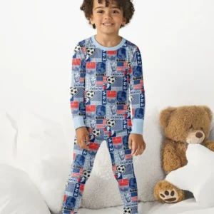 World Soccer God Bless America Bamboo Two Piece Long Sleeve Pajama Set