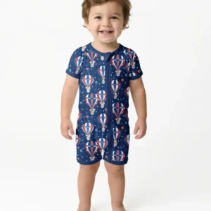 Patriotic Pups in Hot Air Balloons Family Matching Bamboo Shorty Zippy