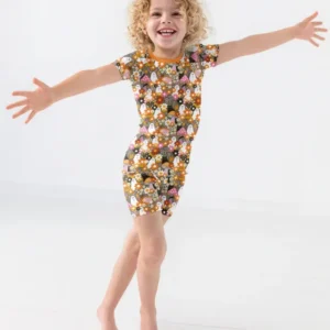 Retro Ghost Mushroom Floral Halloween Bamboo Two Piece Short Sleeve Shorts Pajama Set
