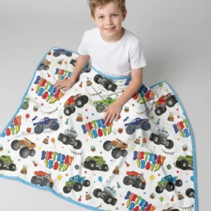 Monster Truck Birthday Boy Bamboo Blanket