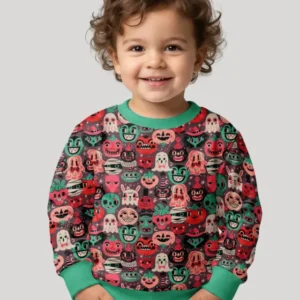 Retro Halloween Monsters Ghost Pumpkin Mummy Bamboo Crewneck Sweatshirt
