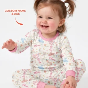 Ballerina Birthday Girl Custom Name & Age Bamboo Two Piece Long Sleeve Pajama Set