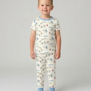 Hooked On Jesus Fishing Matching Bamboo Two Piece Short Sleeve Pajama Set