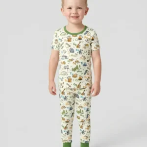 Adventure Alphabet ABCs Summer Camp Bamboo Two Piece Short Sleeve Pajama Set