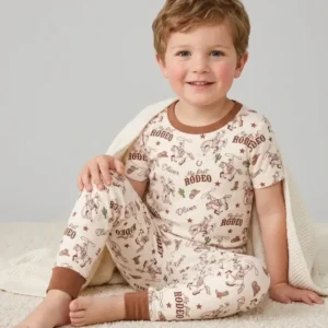 Custom Name First Rodeo Family Matching Bamboo Two Piece Short Sleeve Pajama Set