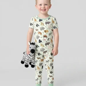Safari Animals Bamboo Two Piece Short Sleeve Pajama Set
