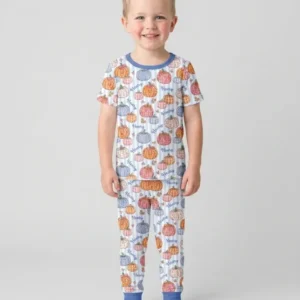 Custom Name Pumpkin Patch Bamboo Two Piece Short Sleeve Pajama Set