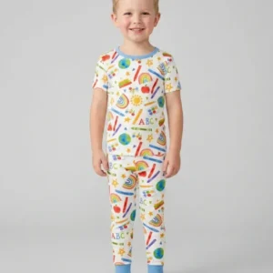 School Scribbles Bamboo Two Piece Short Sleeve Pajama Set