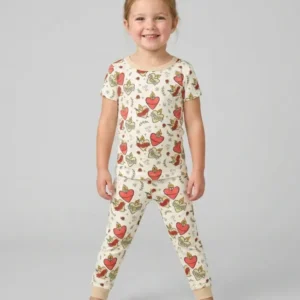 Three Sacred Hearts Bamboo Two Piece Short Sleeve Pajama Set