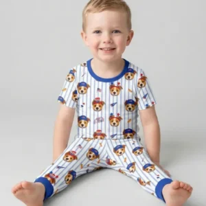 Custom Pet Image 4th of July Family Matching Bamboo Two Piece Short Sleeve Pajama Set