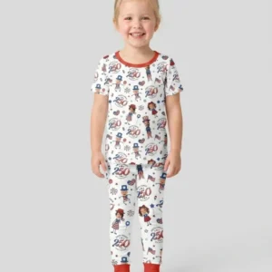 Custom Photo Smith Family Celebration Bamboo Two Piece Short Sleeve Pajama Set