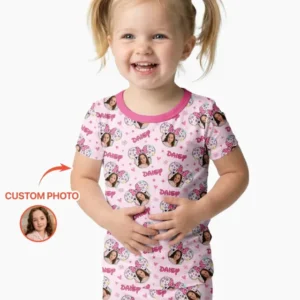 Custom Photo Little Princess Bamboo Two Piece Short Sleeve Pajama Set